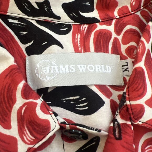 Vintage Jams World Hawaiian Shirt Mens XL Rayon Red Black Roses Valentines 90s - Picture 3 of 10